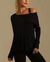 MOVING PEACH Women Sweatshirt Relaxed-Fit Boatneck Yoga Gym Long-Sleeve Shirt Breathable Sweat-wicking Side slits Top Running Dance Daily wear CSE