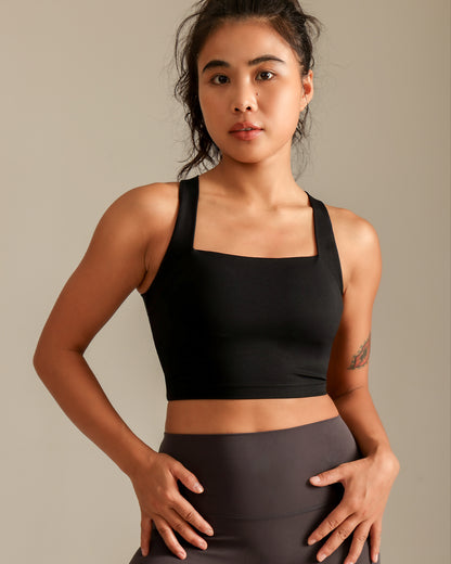 MOVING PEACH Sports bra Tank Top Bra Top Breathable Running Crop Top Wide Shoulder Straps Cross-Back Yoga Dance Daily Wear BVX