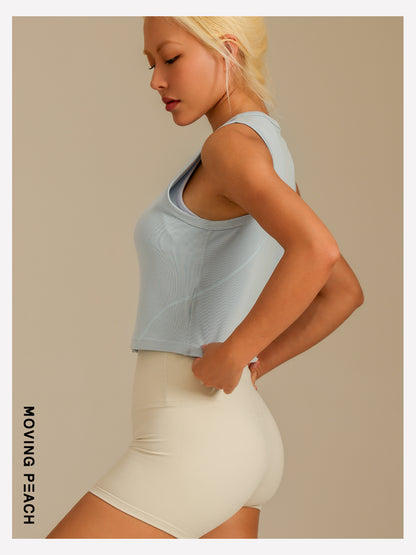 MOVING PEACH Women Sports Tank top Comfort Modal Button-front Ribbed Crop top Breathable Yoga Top Gym Running Dance Daily wear AVK