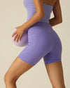 MOVING PEACH Women Cycling Shorts High Waist Hip-lifting Fitness Shorts Buttery Soft Breathable Running Shorts With Side Pockets APC