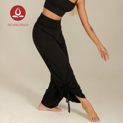 MOVING PEACH Women Loose Yoga Pants High waist Lightweight Adjustable Draped Wide-Leg Pants Quick Dry Comfort Pilates Daily wear ELF