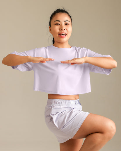 MOVING PEACH Women Sports T-shirts Relaxed Fit Breathable Yoga Crop Top Soft Classic crew neckline Running Short sleeves Fitness Dance Daily Wear ATL(new)
