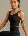 MOVING PEACH Women Sports Bra Soft Wide Shoulder Strap Colorblock Gym Top Breathable Fixed Bra Cups Pilates Yoga Dance Daily wear HBS(new)