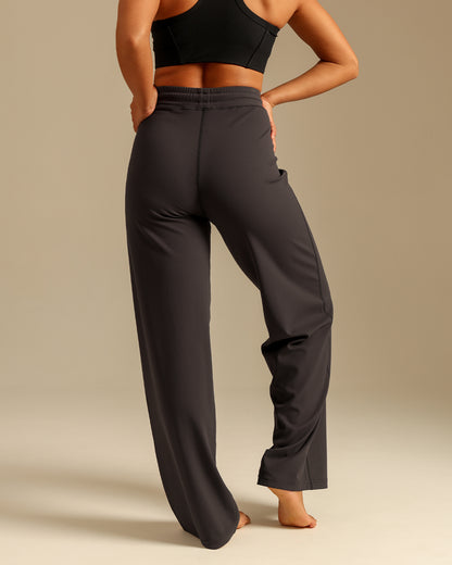 MOVING PEACH Women High-Rise Wide-Leg Pants Comfortable Brushed Loose Sports Pants With Pockets ELC