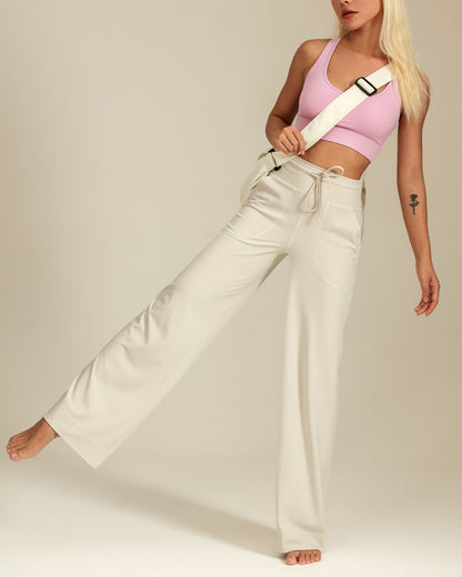 MOVING PEACH Women High-Rise Wide-Leg Pants Comfortable Adjustable Waist String Loose Sports Pants With Pockets ELC3 ELC(wide)