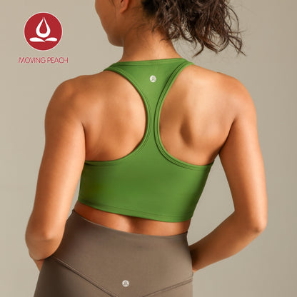 MOVING PEACH Women Sports Tank Top U-neck design Racerback Yoga Top Breathable Fixed Bra Cups Pilates Fitness Dance Daily wear CVL