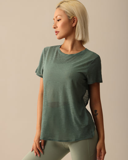 MOVING PEACH Women Sports T-Shirts Lightweight Open Back Yoga Top Breathable Quick Dry Gym Running Short Sleeve Without Inner Bra CTX