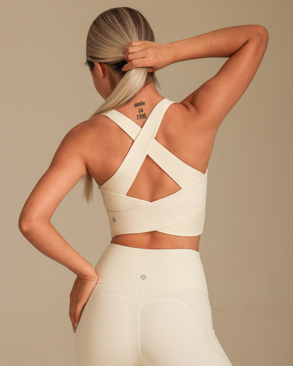 MOVING PEACH Women Sports Tank Top Wide Shoulder Straps Shockproof Cross-Back Crop Top Fixed Bra Cups Fitness Running Dance Daily Wear EVX
