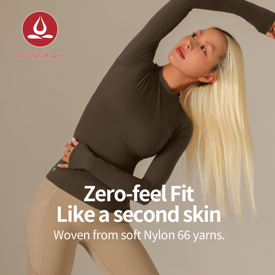 MOVING PEACH Women Yoga Longsleeve Lightweight Second Skin Slim Fit Pilates Top Breathable Round neck Base Layer Fitness Dance Daily wear ASM