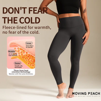 MOVING PEACH Women Sports Leggings Brushed High Rise Yoga Leggings Breathable Warm Fleece Fabric Tight Outdoor Daily wear BLB(brushed)
