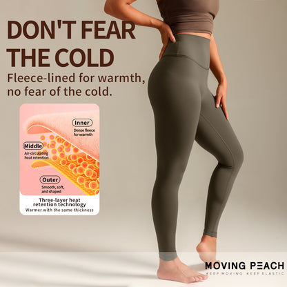 MOVING PEACH Women Sports Leggings Brushed High Rise Yoga Leggings Breathable Warm Fleece Fabric Tight Outdoor Daily wear BLB(brushed)