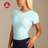 MOVING PEACH Women Sports T-shirts Slim fit Ribbed Yoga Short Sleeve Comfort Pilates Fitness Dance Daily wear BTR