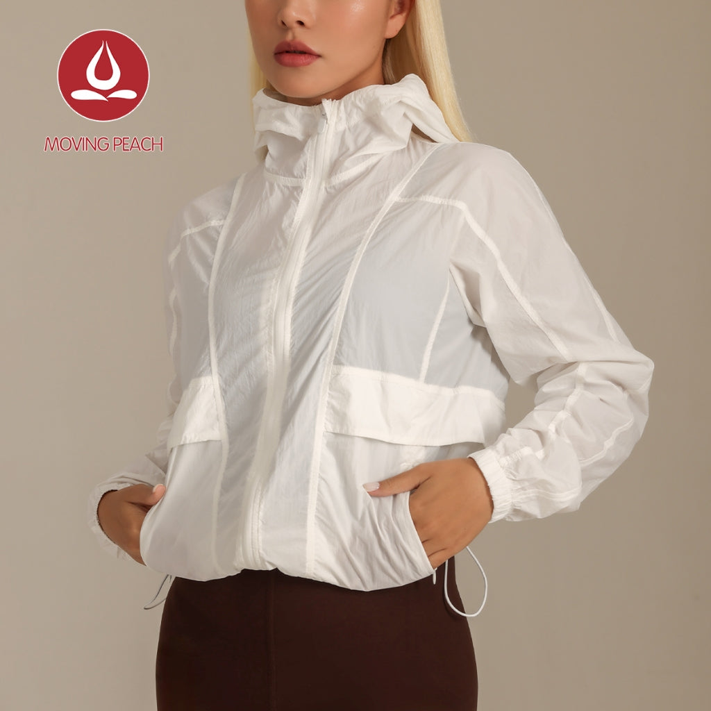 MOVING PEACH Women UV Protection Jacket UPF 50+ Outdoor Running Hoodie Lightweight Full-Zip Windbreaker Jacket BSP