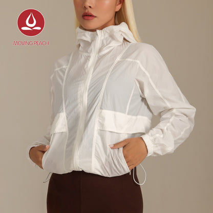MOVING PEACH Women UV Protection Jacket UPF 50+ Outdoor Running Hoodie Lightweight Full-Zip Windbreaker Jacket BSP