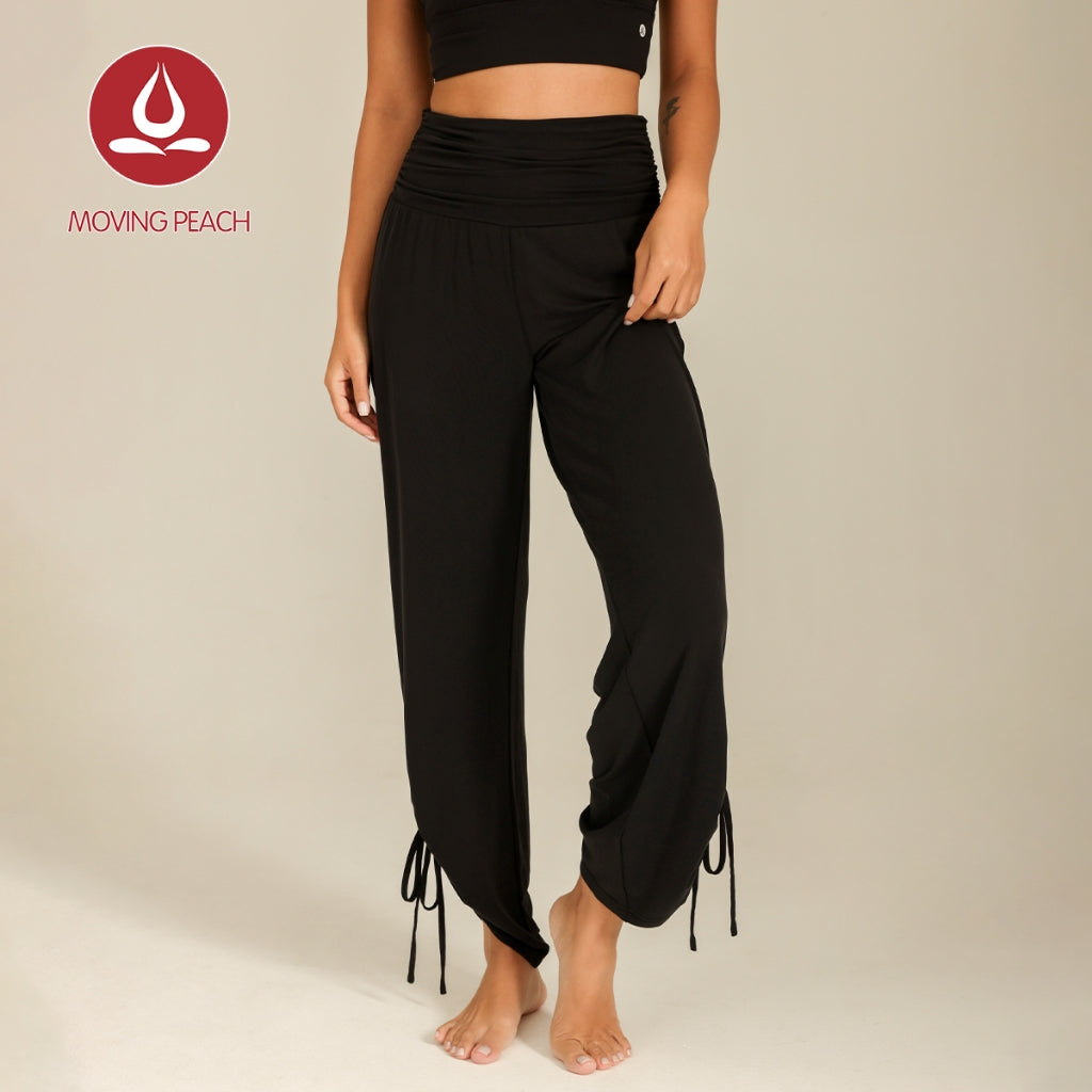 MOVING PEACH Women Loose Yoga Pants High waist Lightweight Adjustable Draped Wide-Leg Pants Quick Dry Comfort Pilates Daily wear ELF