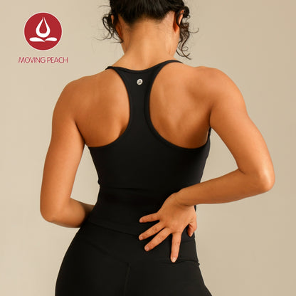 MOVING PEACH Women Sports Tank Top Comfort Square neck Racerback Yoga Top Fixed Bra Cups Pilates Fitness Dance Daily wear CVI
