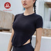 MOVING PEACH Women Sports Yoga T-shirts Skinny Dri-fit Fitness Top with Padded ATE
