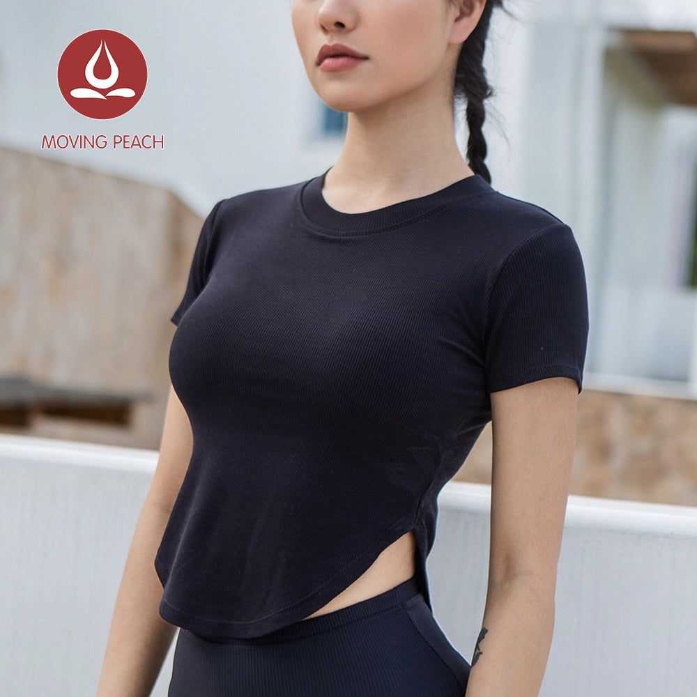 MOVING PEACH Women Sports Yoga T-shirts Skinny Dri-fit Fitness Top with Padded ATE