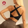 MOVING PEACH Sports Tank Top for Women Cross-aesthetic design Top Comfort Wide Shoulder Straps Yoga Crop Top Fixed Pads Pilates Fitness Dance Daily wear CVN