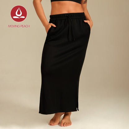 MOVING PEACH Yoga Maxi Skirt for Women Comfort Adjustable waist string Sports Skirts Breathable Yoga Fitness Daily Wear AKL