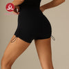 MOVING PEACH Women Yoga Shorts High Waist Butt Lifting Outdoor Running Fitness Shorts 3" With Adjustable Side Bungees CPN