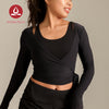 MOVING PEACH Women Sports Longsleeve Dual-Style Wear Design Wrap around style Crop Top Comfort Yoga Pilates Dance Daily wear ASQ(new)