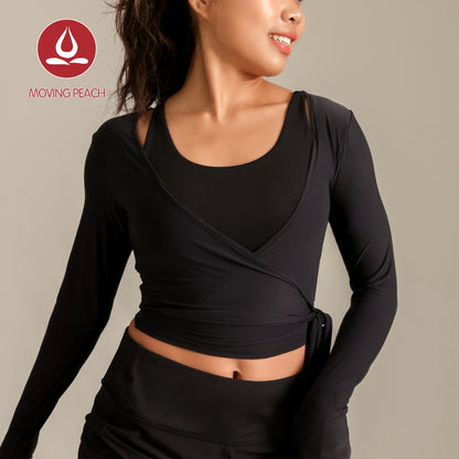 MOVING PEACH Women Sports Longsleeve Dual-Style Wear Design Wrap around style Crop Top Comfort Yoga Pilates Dance Daily wear ASQ(new)
