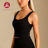 MOVING PEACH Women Sports Tank Top Ribbed Slim fit Button front Crop Top Soft Fixed Bra Cups Gym Running Dance Daily wear AVR