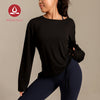 MOVING PEACH Women Yoga Longsleeve Loose Fit Drop shoulder design Sports Top with Adjustable side string Soft Gym Pilates Dance Daily wear BSC