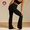 MOVING PEACH Women Flared Pants High-rise Hip-lifting Bell-bottoms with Lace Detail Comfort Yoga Pilates Dance Daily wear ALB