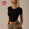 MOVING PEACH Women Sports Yoga T-shirts Skinny Dri-fit Fitness Top with Padded ATE