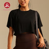 MOVING PEACH Women Sports Crop Top Relaxed Fit Breathable Running Exercise Classic Crew Neckline T-shirts Without Inner Bra ATL