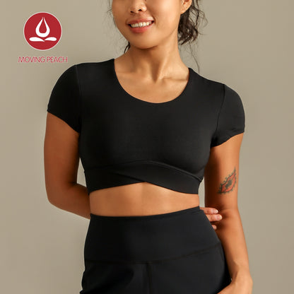 MOVING PEACH Women Gym Shirt Breathable Running Sports T-shirts Comfort Yoga Top Daily Wear CTU