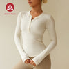 MOVING PEACH Women Yoga Top Ribbed Modal Fabric Slim Fit Pilates Top Soft Button front Sports Longsleeve Gym Running Dance Daily wear BSB