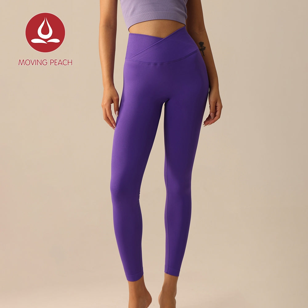 MOVING PEACH Women Seamless Yoga Leggings Butt Lifting V-shaped Waistband Design Sports Pants Squatproof Beathable Fitness Pants ALX