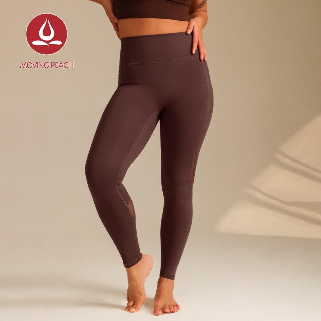 MOVING PEACH Women Yoga Leggings High waist Meah Side drop-in pockets Fitness Pants Comfort Gym Pilates Daily wear ELX