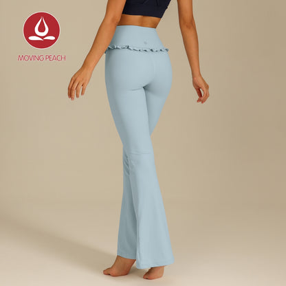 MOVING PEACH Women Flared Pants High-rise Hip-lifting Bell-bottoms with Lace Detail Comfort Yoga Pilates Dance Daily wear ALB