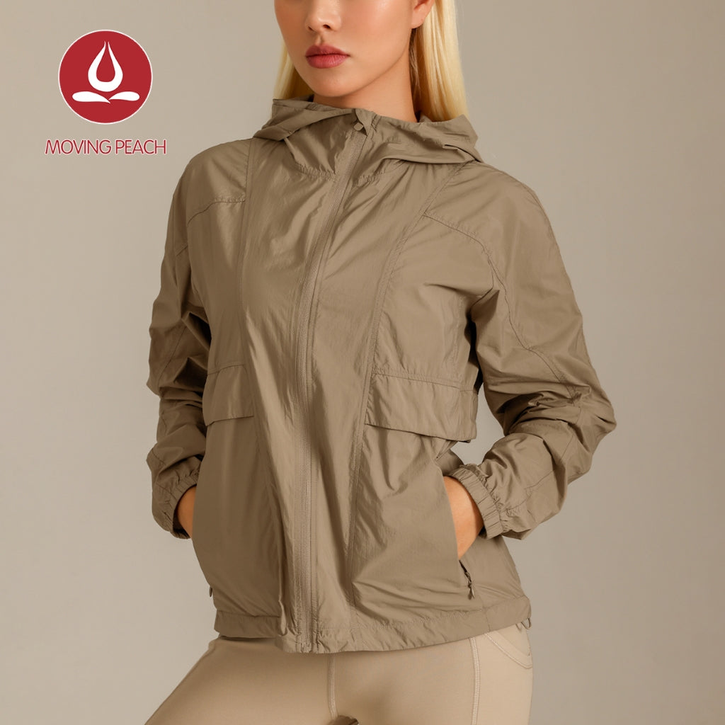 MOVING PEACH Women UV Protection Jacket UPF 50+ Outdoor Running Hoodie Lightweight Full-Zip Windbreaker Jacket BSP