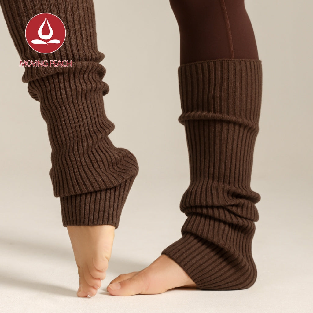 MOVING PEACH Wool Leg Warmers for Women Fall Winter Warm Wool-blend Cable Knit Yoga Leg Warmers Comfort Pilates Barre Ballet Daily wear