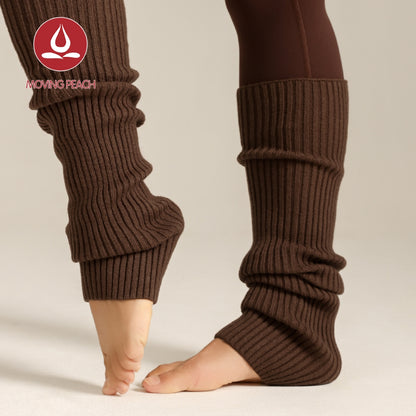 MOVING PEACH Wool Leg Warmers for Women Fall Winter Warm Wool-blend Cable Knit Yoga Leg Warmers Comfort Pilates Barre Ballet Daily wear