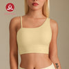MOVING PEACH Women Sports Bra Asymmetrical strap detail Yoga Top Soft Fixed Bra Cups Crop Top Gym Dance Daily wear CBJ