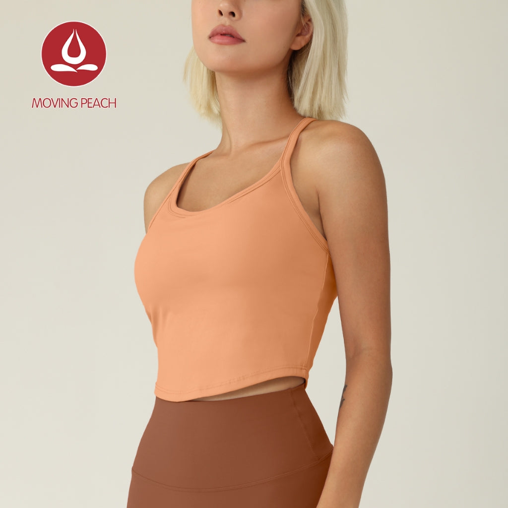 MOVING PEACH Women Yoga Tank Top Buttery Soft One-pad Integrated Type Shockproof Fitness Sports Crop Top BVI