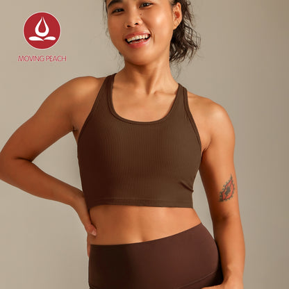 MOVING PEACH Women Sports Tank Top U-neck design Racerback Yoga Top Breathable Fixed Bra Cups Pilates Fitness Dance Daily wear CVL