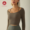 MOVING PEACH Women Sports Long Sleeve 3D Seamless Fitness Crop Top Slim Fit Yoga Padded Top ASW