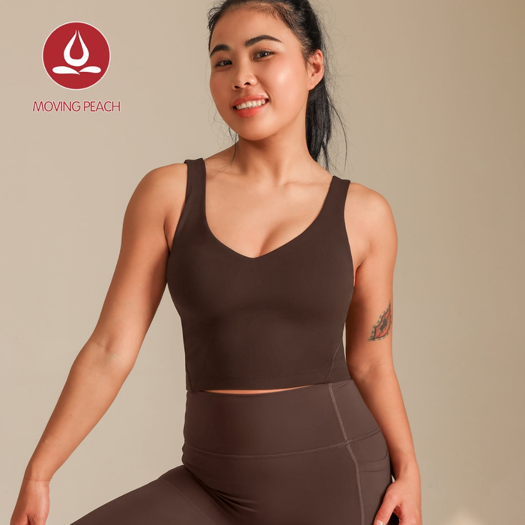 MOVING PEACH Women Sports Tank top Comfort Wide Shoulder Straps Yoga Top Breathable Removable Bra Cups Crop Top Fitness Running Dance Daily Wear AVV(lumair)