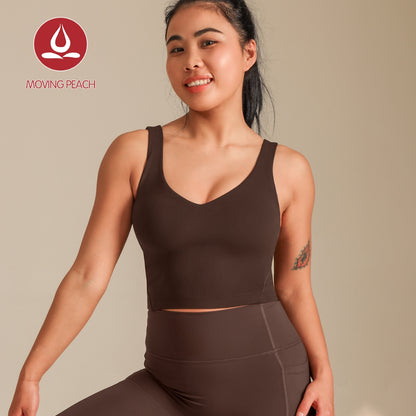 MOVING PEACH Women Sports Tank top Comfort Wide Shoulder Straps Yoga Top Breathable Removable Bra Cups Crop Top Fitness Running Dance Daily Wear AVV(lumair)