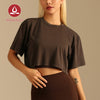 MOVING PEACH Women Sports Crop Top Relaxed Fit Breathable Running Exercise Classic Crew Neckline T-shirts Without Inner Bra ATL