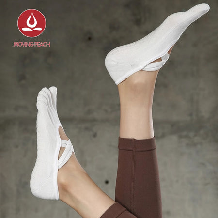 MOVING PEACH Women Sports Sock Breathable Five toe design Yoga Sock Cross Strapping Non-slip Barre Socks