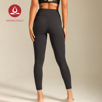 MOVING PEACH Women Yoga Leggings High waist Multi-Pocket Fitness Leggings Quick-Dry High Stretch Sports Pants Gym HIIT Training Daily wear CLQ(new)