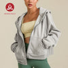 MOVING PEACH Coat for Women Oversized Full-Zip Hoodie Warm Brushed Outdoor Sports Cropped Jacket with Wind-proof Hood BSHL
